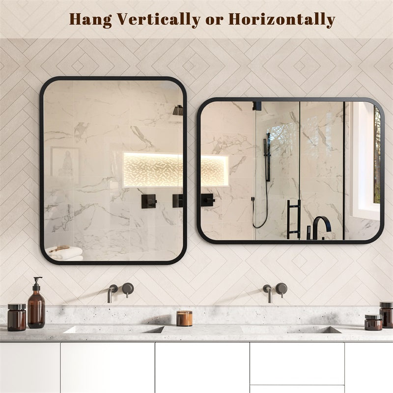 Black Bathroom Wall Mirror - 40" Rectangle for Vanity Storage