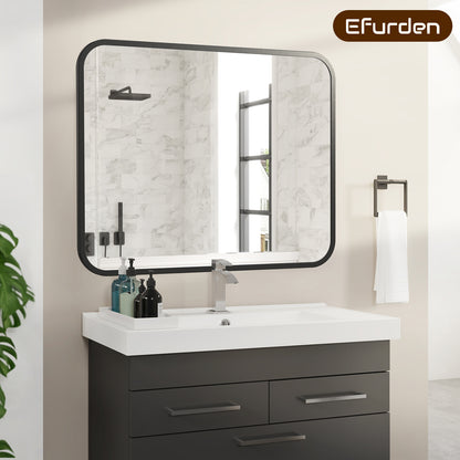 Black Bathroom Wall Mirror - 40" Rectangle for Vanity Storage