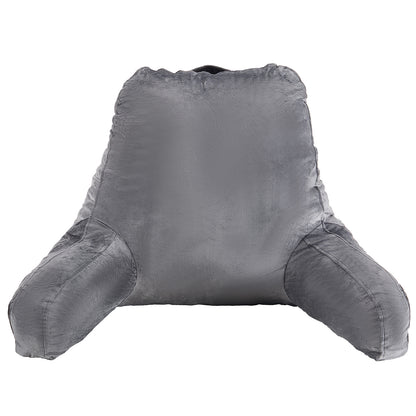 Reading Pillow, Large Size Bed Pillow with Shredded Memory Foam, Back Pillow with 3 Pockets and Washable Short Velvet Cloth, Top with Handle, for Watching TV, Reading, Gaming, Resting, Grey