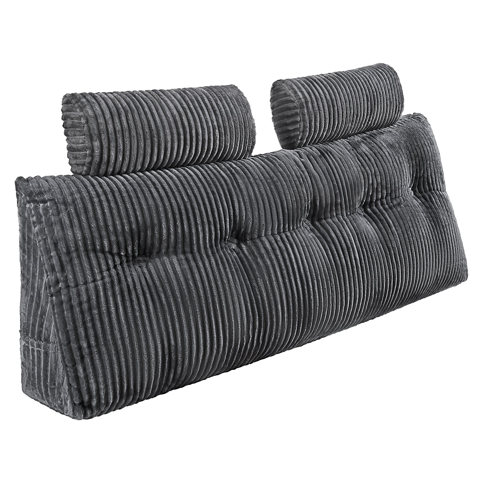 Headboard Pillow, Queen Size Wedge Headboard Pillow with 2 Side Pockets and 2 Headrests, Bed Wedge Pillow with Washable Flannel Cloth, for Reading, Gaming, Resting, Working in Bed, Grey