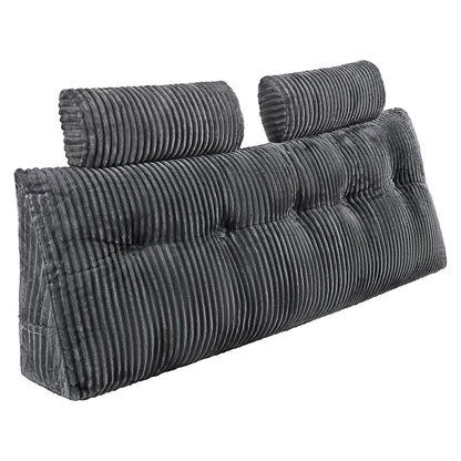 Headboard Pillow, Queen Size Wedge Headboard Pillow with 2 Side Pockets and 2 Headrests, Bed Wedge Pillow with Washable Flannel Cloth, for Reading, Gaming, Resting, Working in Bed, Grey