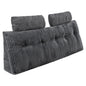 Headboard Pillow, Queen Size Wedge Headboard Pillow with 2 Side Pockets and 2 Headrests, Bed Wedge Pillow with Washable Flannel Cloth, for Reading, Gaming, Resting, Working in Bed, Grey