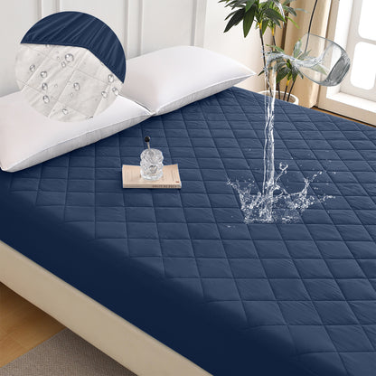 Diamond-patterned ultrasonic waterproof quilted fitted sheet, navy blue, King size