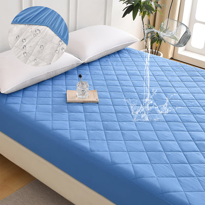 Diamond Grid Ultrasonic Waterproof Mattress Protector Light Blue Size Q