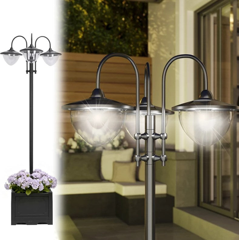 Solar Lamp Post with Planter for Garden or Poolside Decor