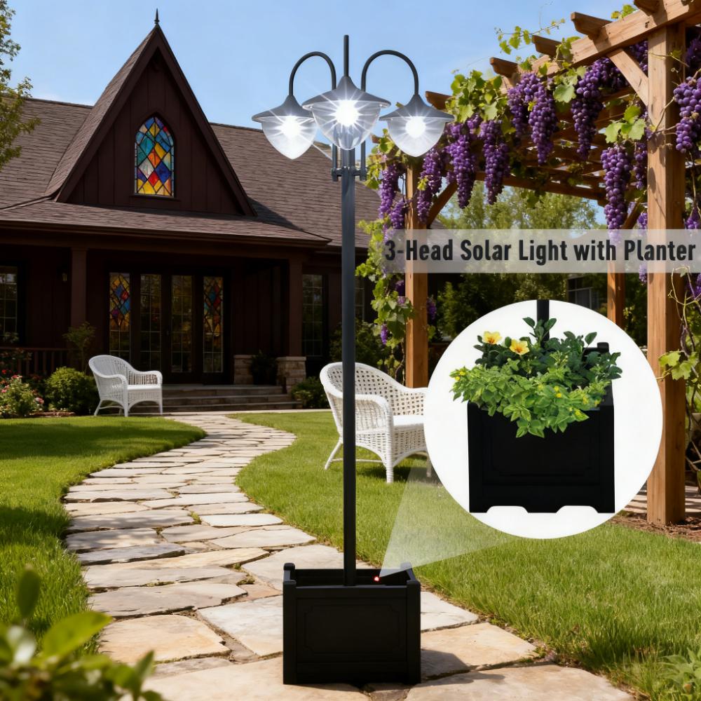 Solar Lamp Post with Planter for Garden or Poolside Decor