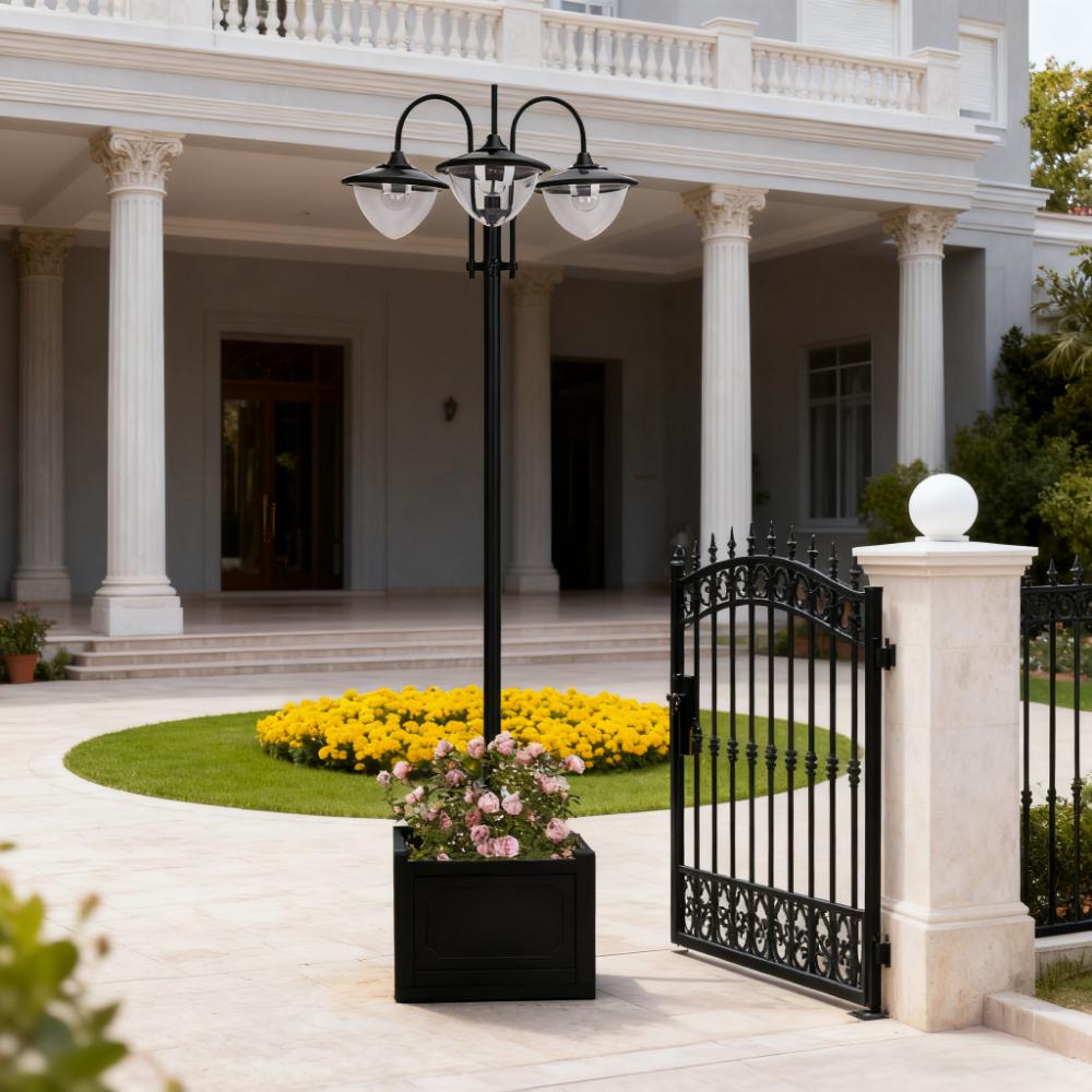 Solar Lamp Post with Planter for Garden or Poolside Decor