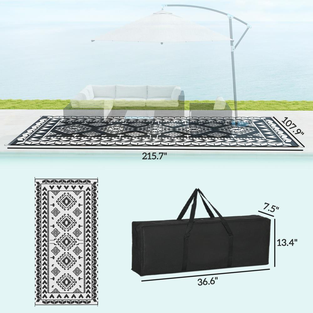 Outdoor Rug for Patio - Black & White, 9' x 18"