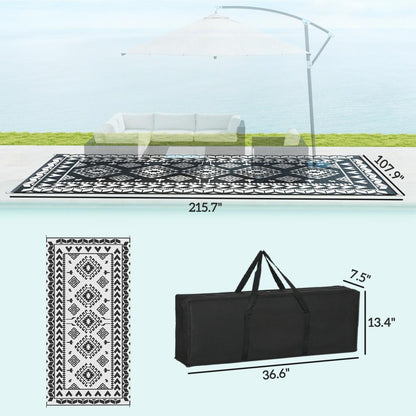 Outdoor Rug for Patio - Black & White, 9' x 18"