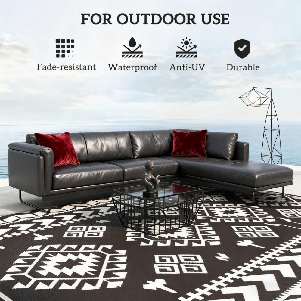 Outdoor Rug for Patio - Black & White, 9' x 18"