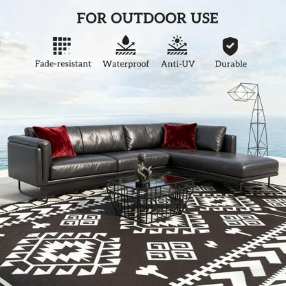 Outdoor Rug for Patio - Black & White, 9' x 18"