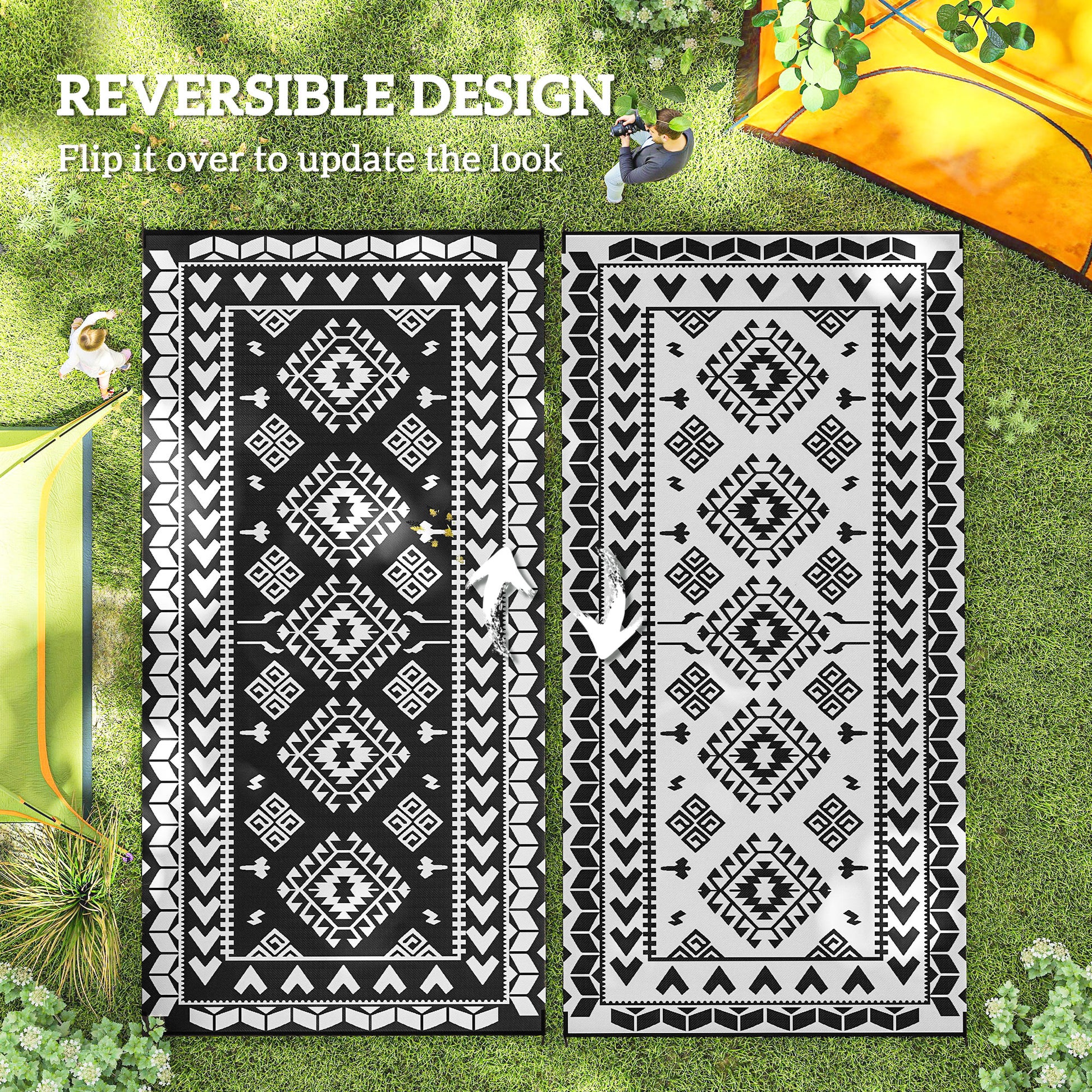 Outdoor Rug for Patio - Black & White, 9' x 18"