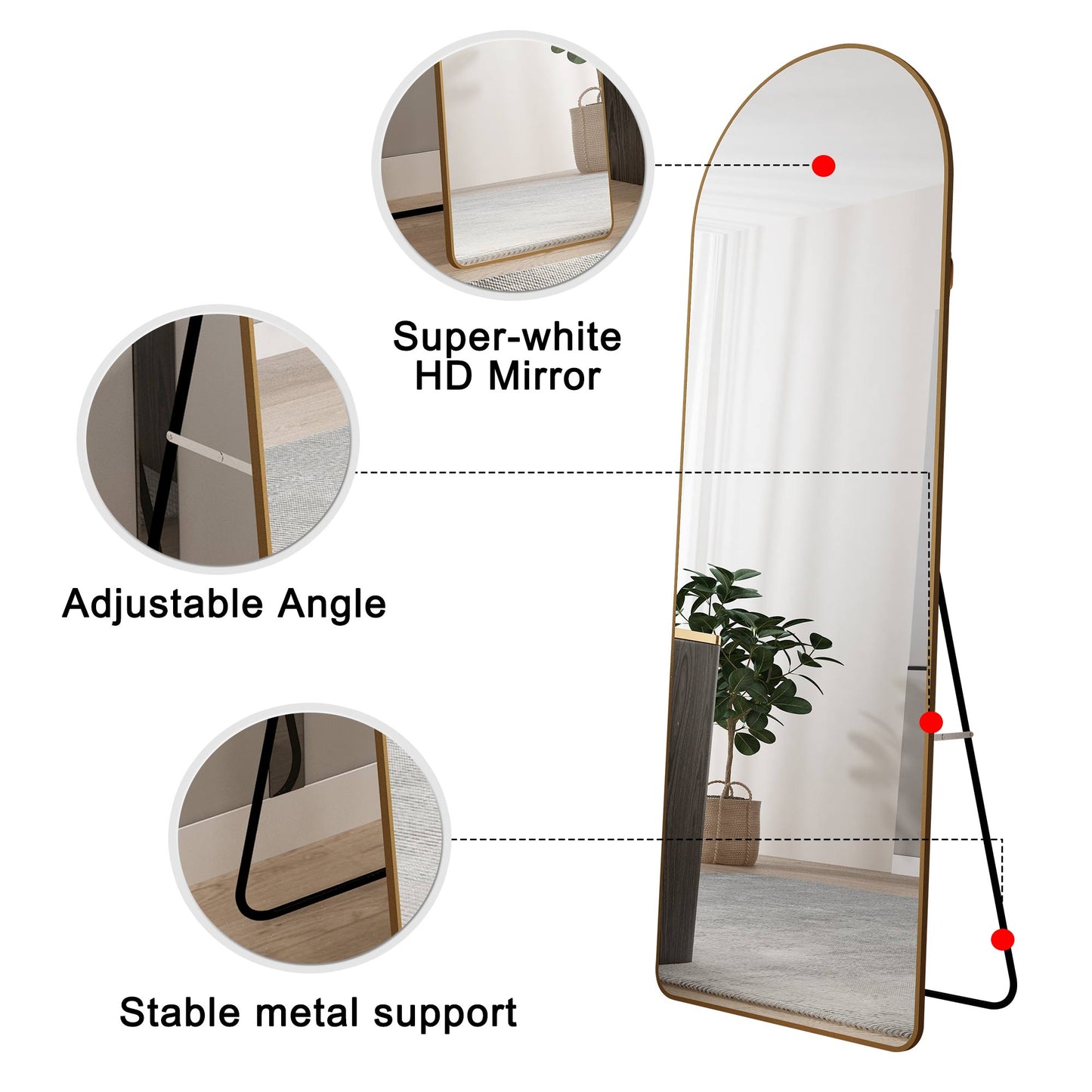 Gold Framed Full Length Mirror for Bedroom or Bathroom Decor