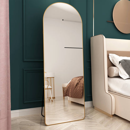The 4st generation of floor mounted full length mirrors. Aluminum alloy metal frame arched wall mirror, bathroom makeup mirror, bedroom porch, clothing store.Gold Frame.64.9 "* 23.2"