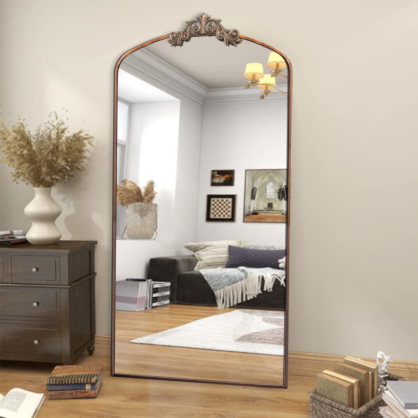 66" Antique Brown Metal Full Length Mirror - Classic Style