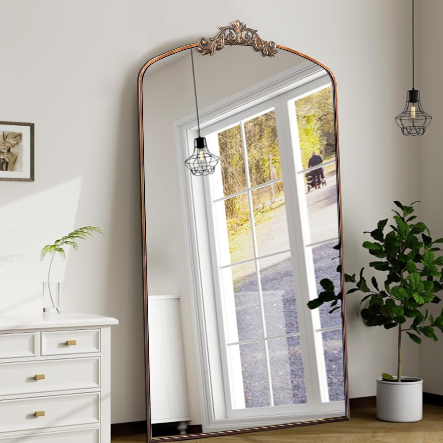 66" Antique Brown Metal Full Length Mirror - Classic Style