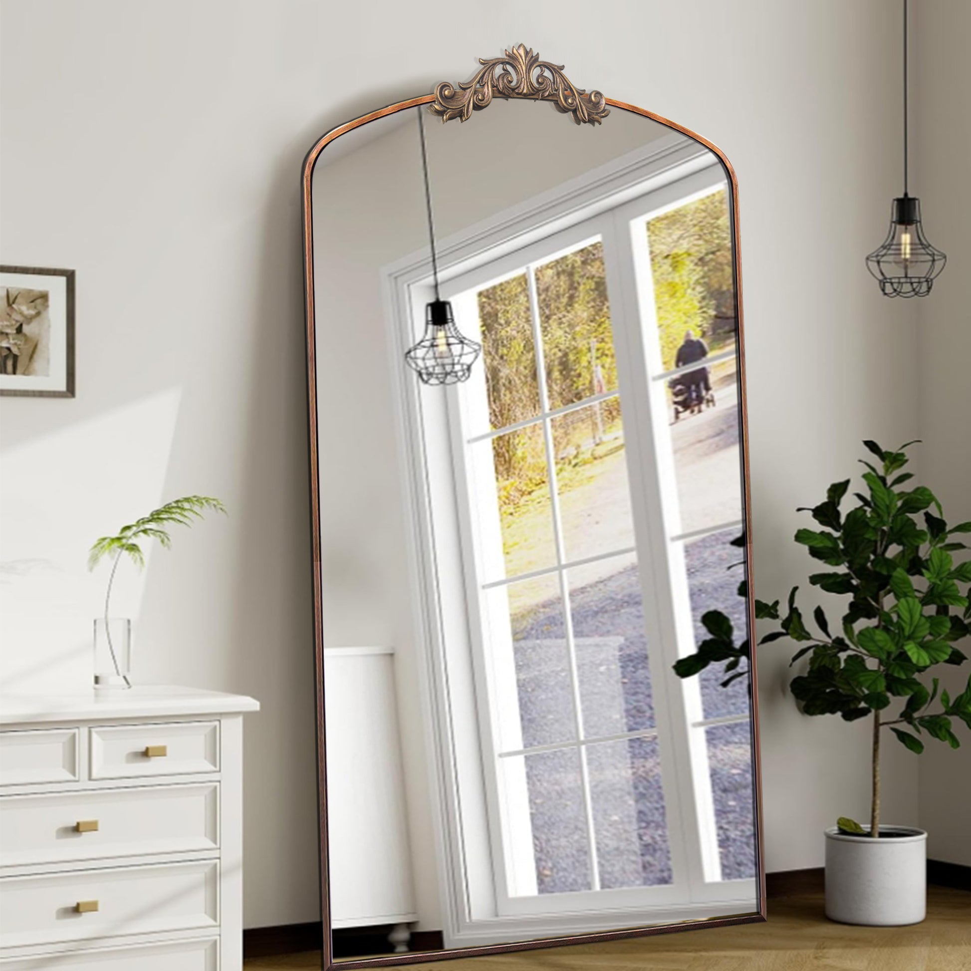 66" Antique Brown Metal Full Length Mirror - Classic Style