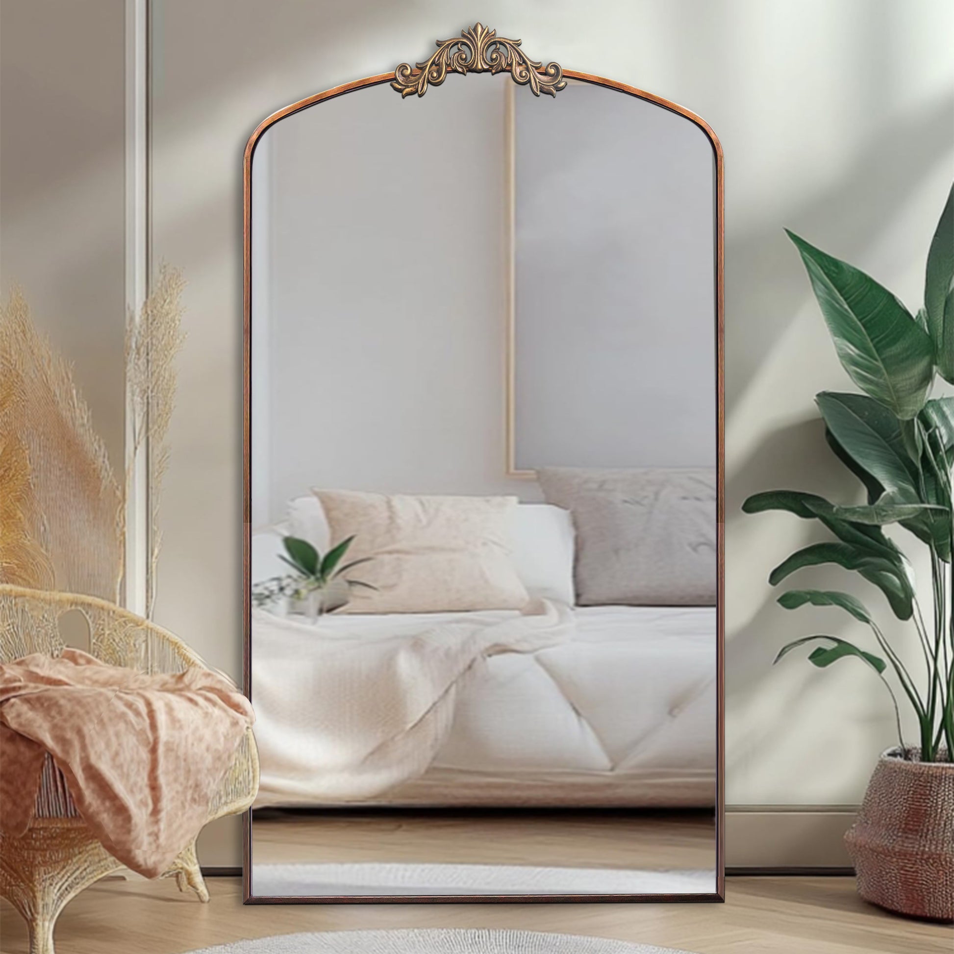 66" Antique Brown Metal Full Length Mirror - Classic Style