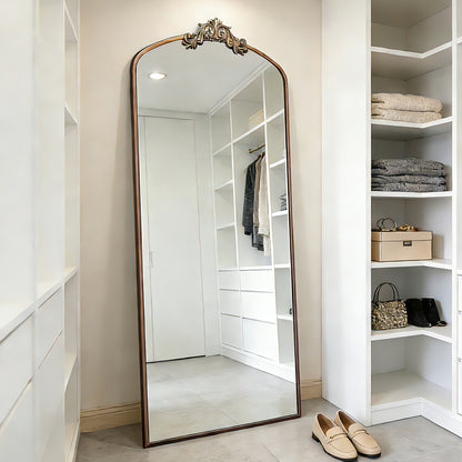 Full Length Mirror 36x66 Inch Vintage Ornate Arched Floor Mirror Metal Framed Mirror Dressing Mirror Oversized Wall Mirror, for Entryway, Living Room, Bedroom, Clothing Shop,  Antique Bronze