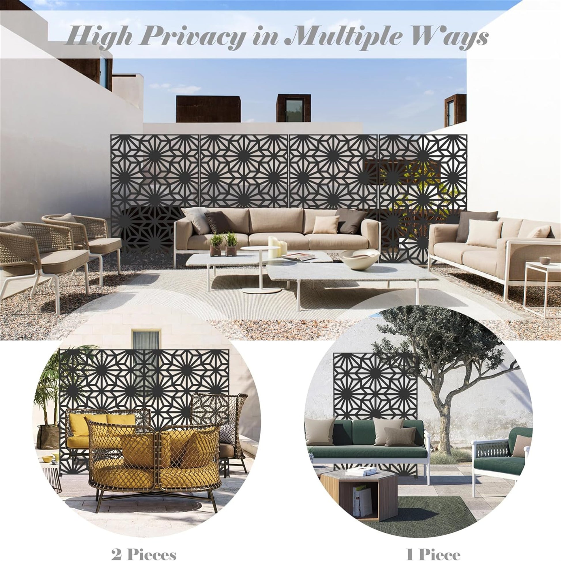 Metal Privacy Screens - Black Steel Panels for Outdoor/Indoor Use