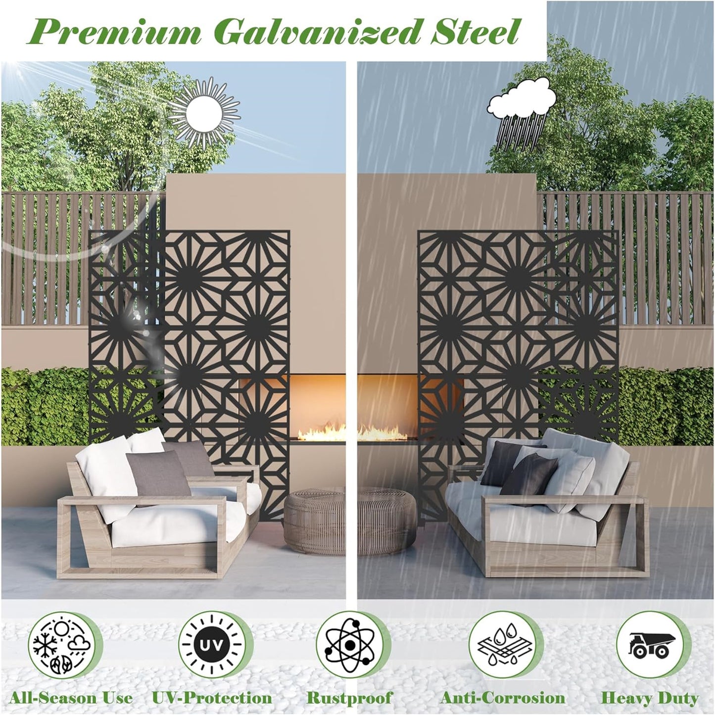 Metal Privacy Screens - Black Steel Panels for Outdoor/Indoor Use