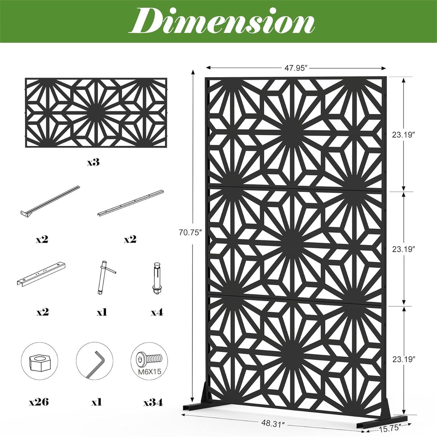Metal Privacy Screens - Black Steel Panels for Outdoor/Indoor Use