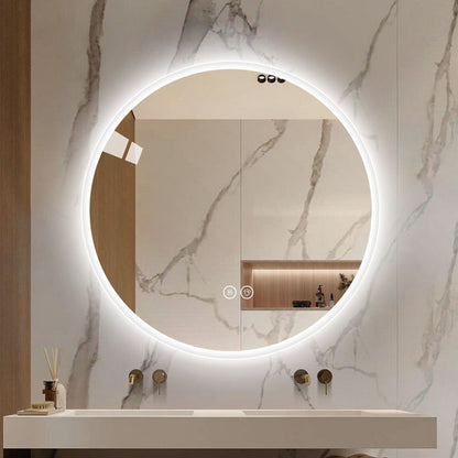 Round LED bathroom mirror with light, wall-mounted vanity mirror, anti-fog, adjustable color temperature and dimming function, suitable for makeup mirrors in bedrooms and bathrooms