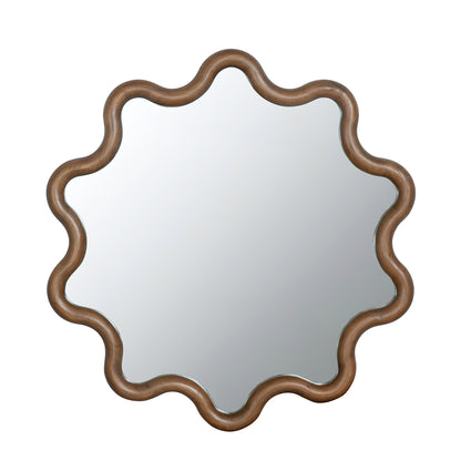 31" x 30" Wooden Accent Mirror with Unique Frame, Wall Mirror for Living Room Bedroom Entryway