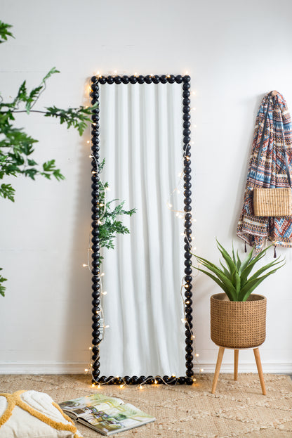 23" x 72" Full Length Mirror with Metal Beaded Frame, Rectangular Oversized Mirror for Living Room Bedroom, Black