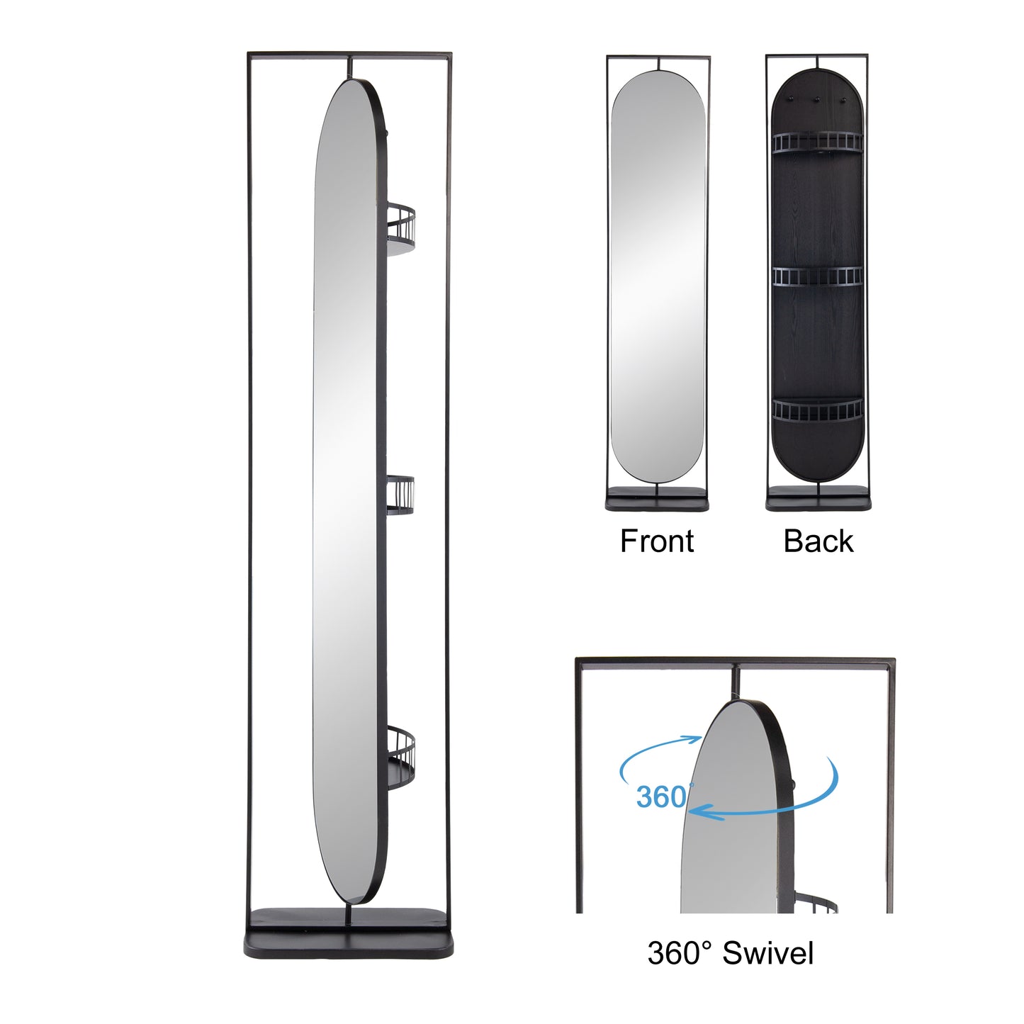18" x 12" x78" Full Length Standing Mirror, 360° Swivel Floor Mirror  for Bedroom Living Room Vanity Entryway