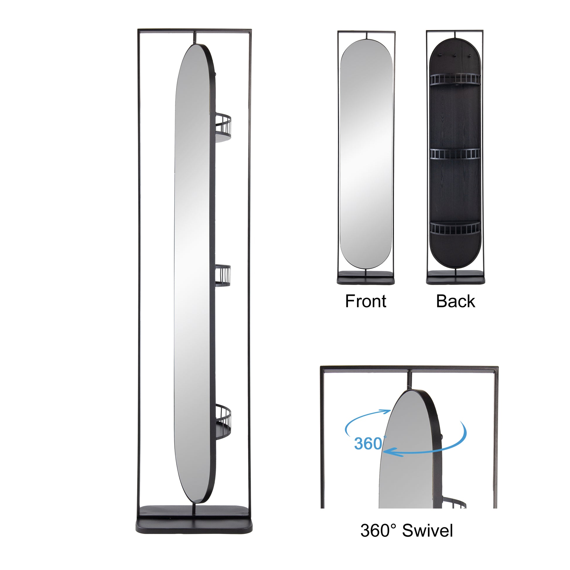 18" x 12" x78" Full Length Standing Mirror, 360° Swivel Floor Mirror  for Bedroom Living Room Vanity Entryway