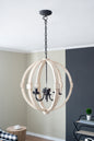 6 - Light Wood Chandelier, Hanging Light Fixture with Adjustable Chain for Kitchen Dining Room Foyer Entryway, Bulb Not Included