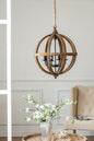 4 - Light Wood Chandelier, Hanging Light Fixture with Adjustable Chain for Kitchen Dining Room Foyer Entryway, Bulb Not Included