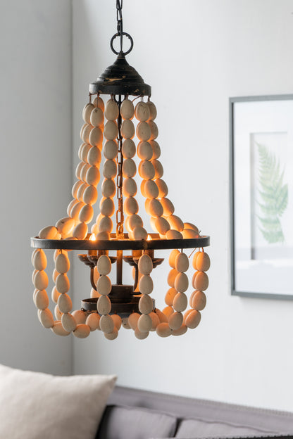 D18.9x33.1" Large Beaded 4-Light Chandelier, Vintage Style Hanging Light Fixture for Kitchen Dining Room Foyer Entryway, Bulb Not Included