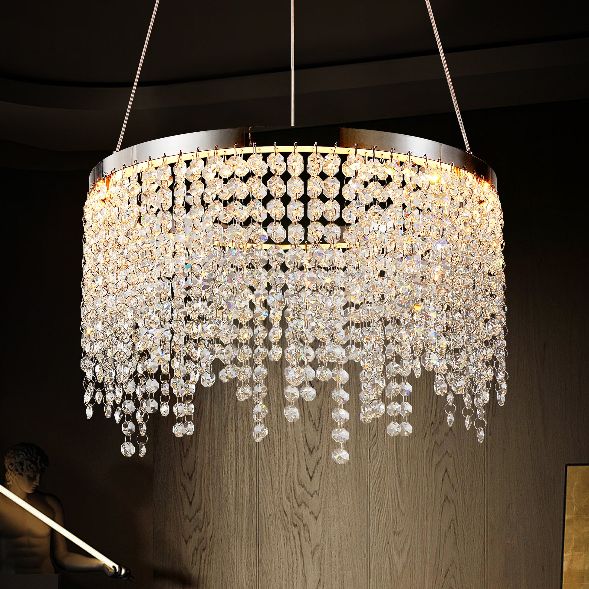 16-Inch Luxury Crystal LED Chandelier - Chrome Finish
