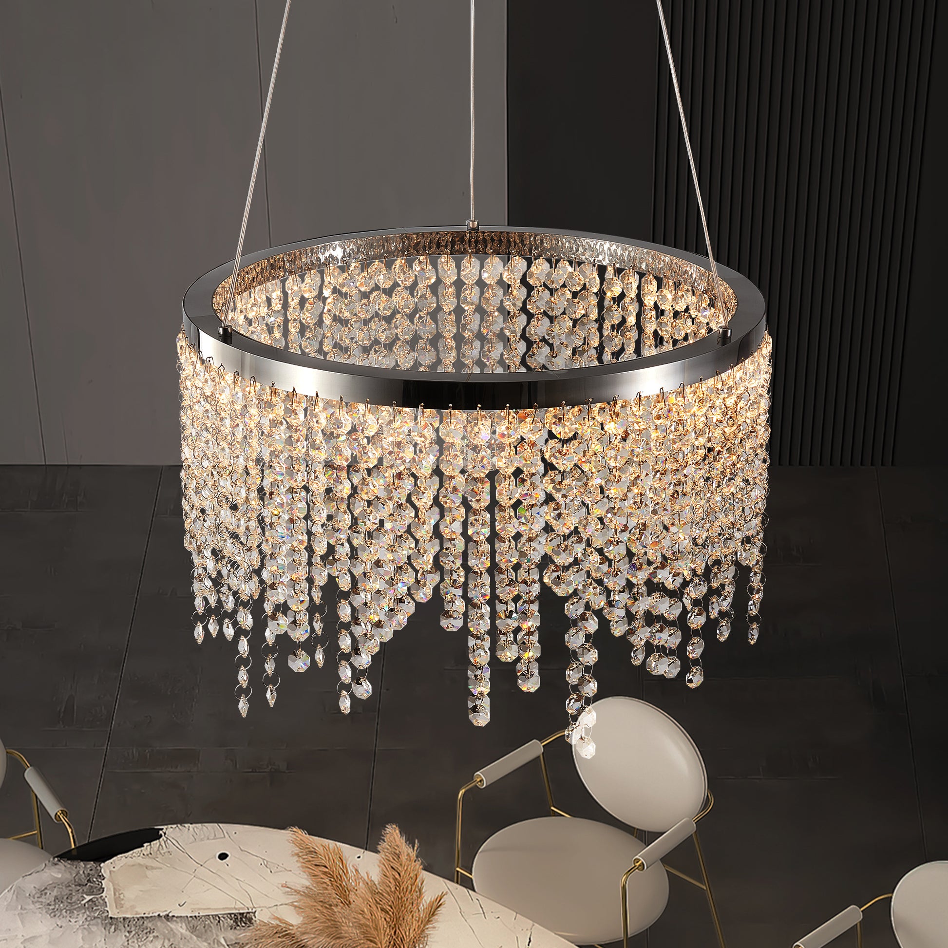 16-Inch Luxury Crystal LED Chandelier - Chrome Finish