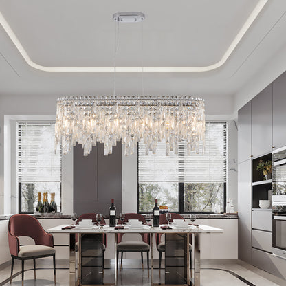 Chrome Crystal Chandelier - 34.6" Oval Living Room Lighting