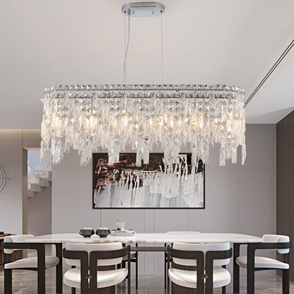 Chrome Crystal Chandelier - 34.6" Oval Living Room Lighting