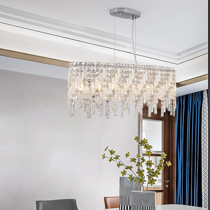 Chrome Crystal Chandelier - 34.6" Oval Living Room Lighting