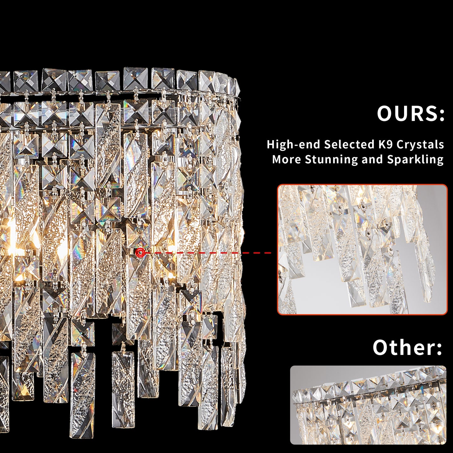 Chrome Crystal Chandelier - 34.6" Oval Living Room Lighting