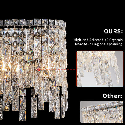 Chrome Crystal Chandelier - 34.6" Oval Living Room Lighting