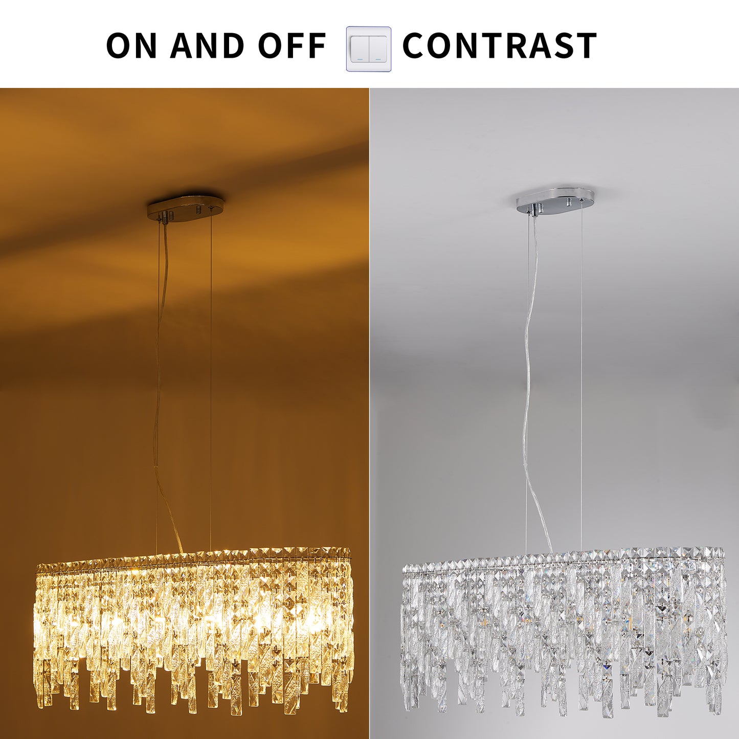 Chrome Crystal Chandelier - 34.6" Oval Living Room Lighting