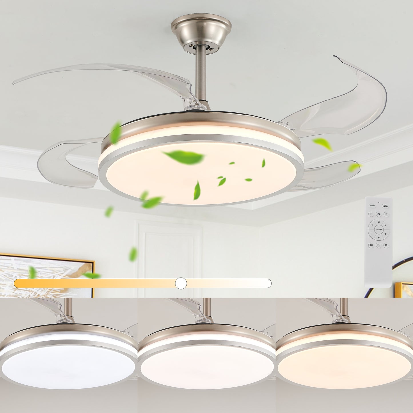 42 Inch 2 Tiers Design Modern LED Ceiling Fan with Light and Remote Control, Retractable Blades, Adjustable 6 Speed, Silent Operation DC Motor for Living Room, Bedroom, Dining Room