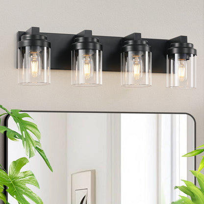 4 Light Bathroom Vanity Light, Matte Black Bathroom Light Fixtures with Clear Glass Shade, Vanity Light Fixtures Over Mirror for Bedroom Living Room(Bulb not included)
