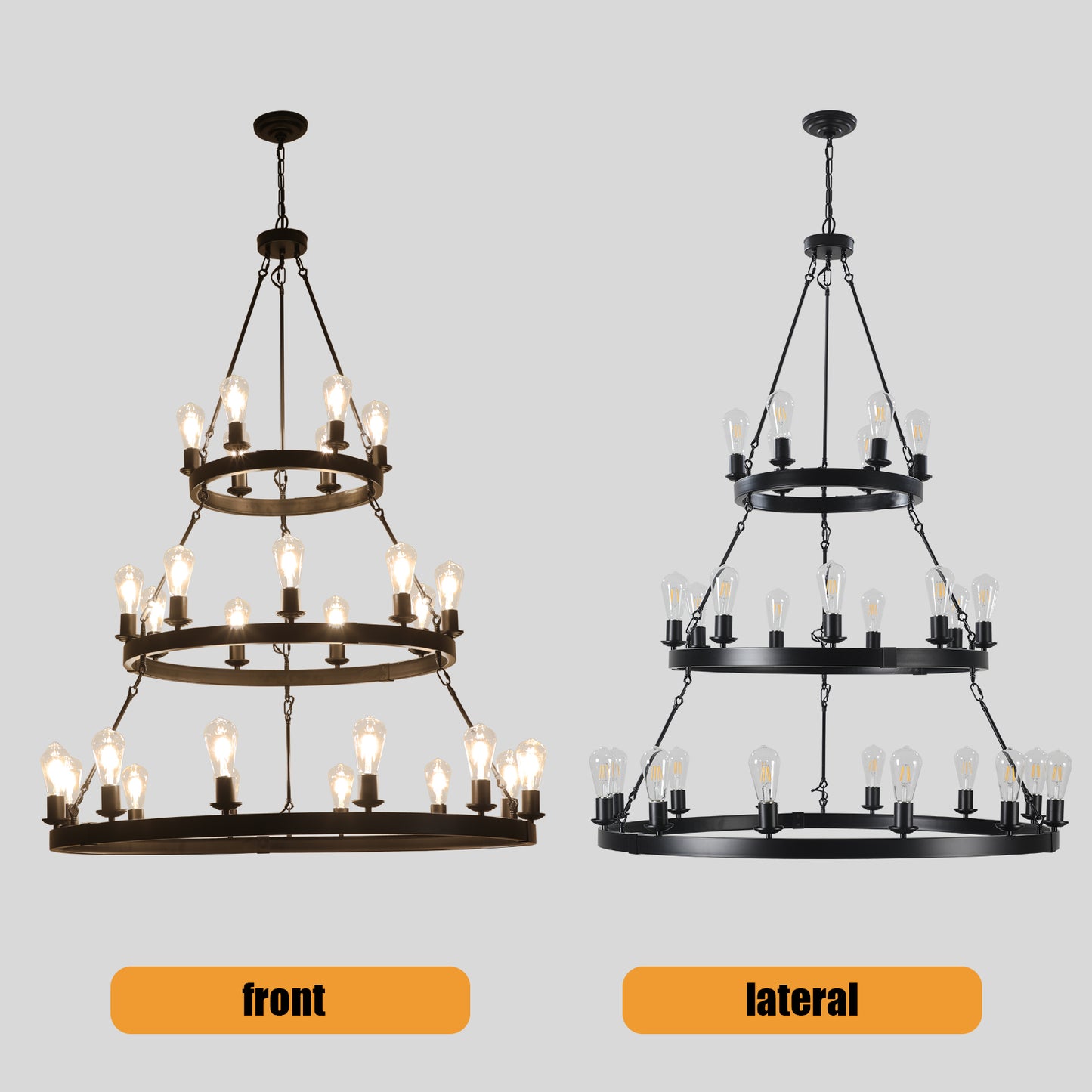 Retro Industrial Pendant Light - Black Iron, 27 Lights