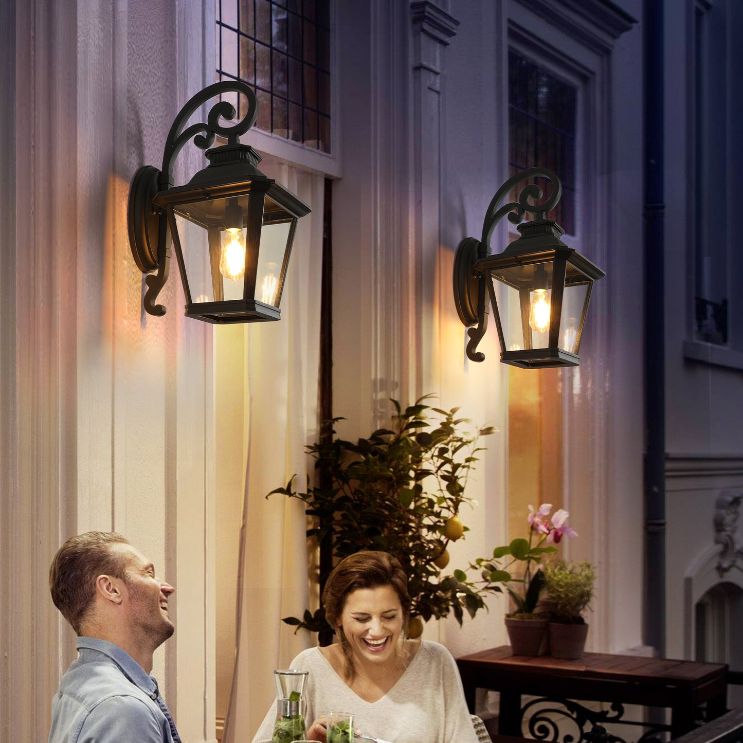 Black Aluminum Outdoor Wall Lanterns - 2 Pack, Weather Resistant Lighting