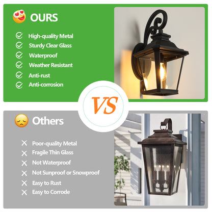Black Aluminum Outdoor Wall Lanterns - 2 Pack, Weather Resistant Lighting