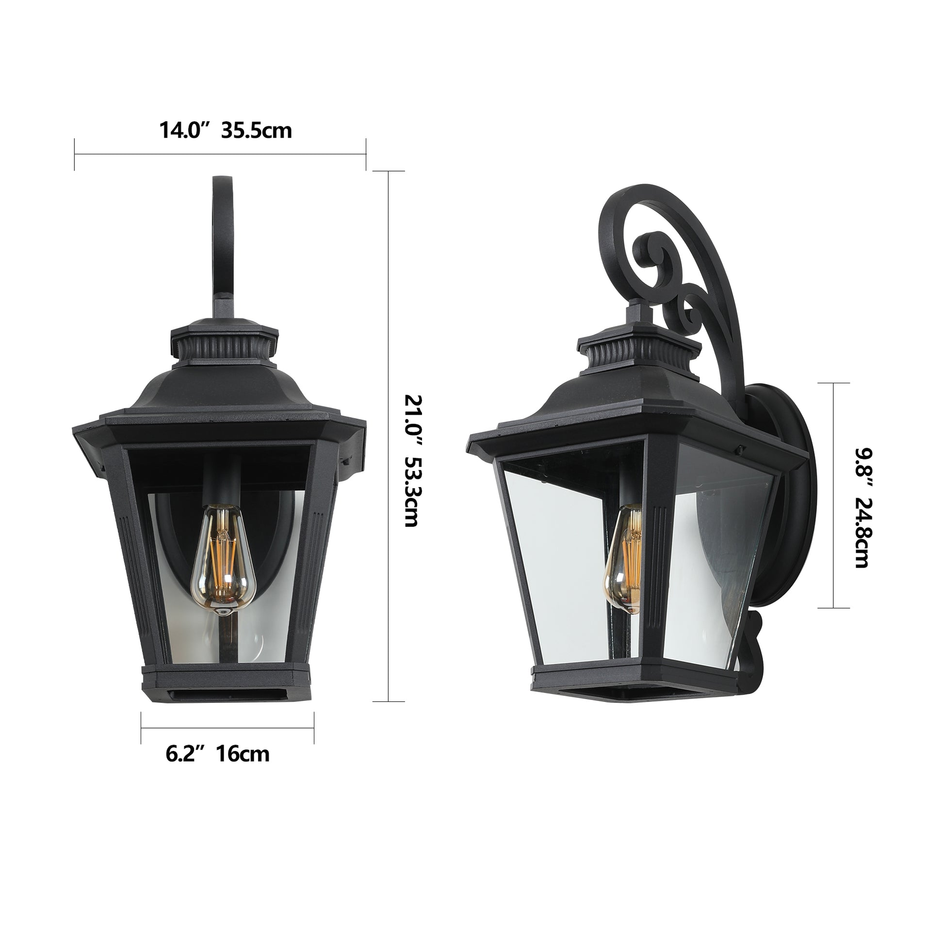 Black Aluminum Outdoor Wall Lanterns - 2 Pack, Weather Resistant Lighting