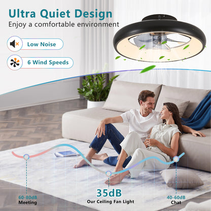 20" Black Iron LED Ceiling Fan Light - Dimmable Remote Control