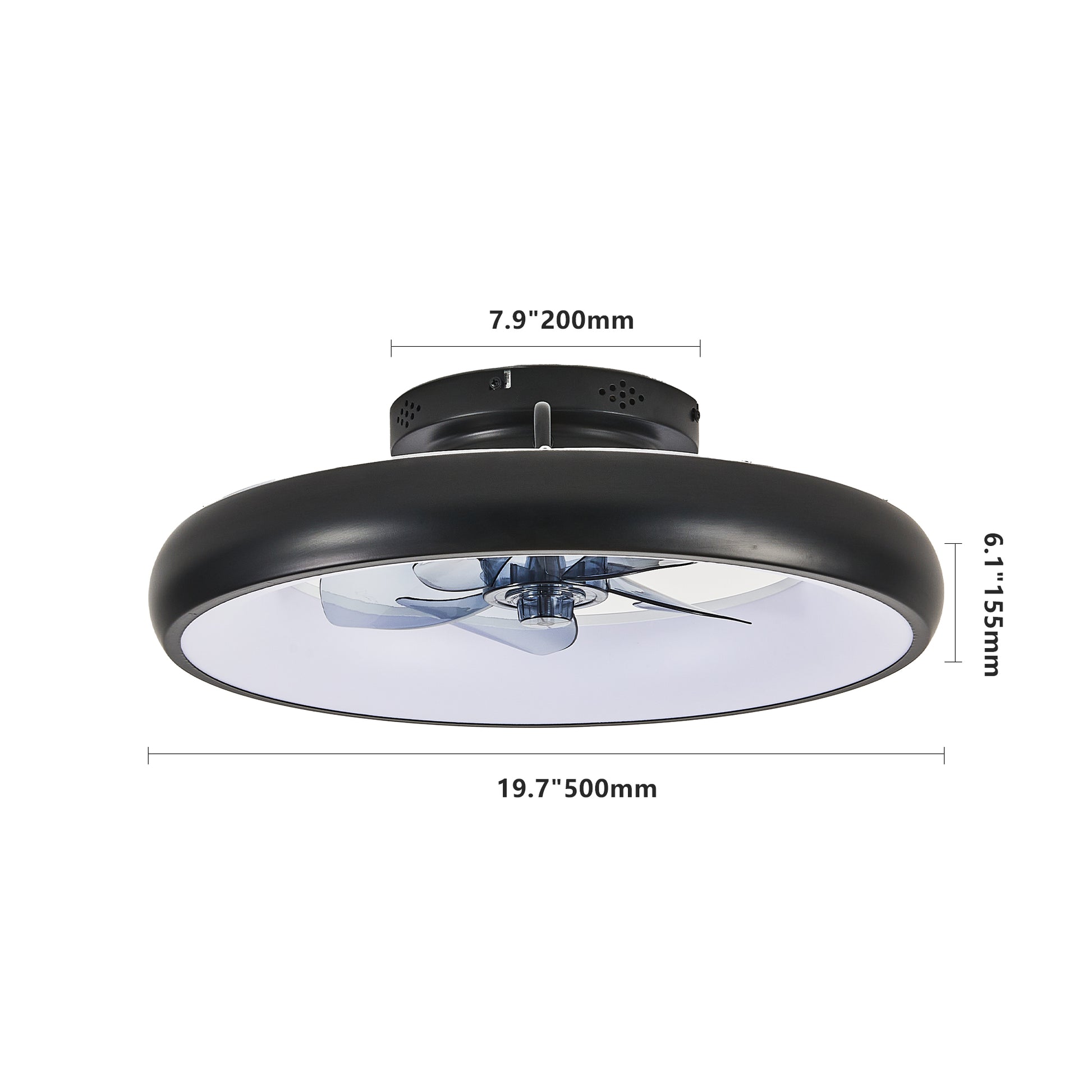 20" Black Iron LED Ceiling Fan Light - Dimmable Remote Control
